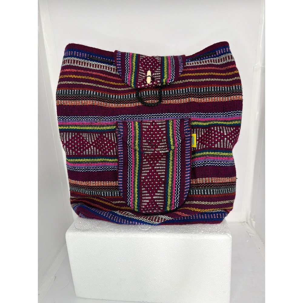 Artesanias Pinzon Woven Backpack Multi Color Striped Boho Bag Made in Mexico